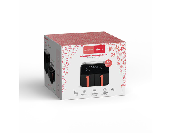 Airfryer 2 cuves 9L LIVOO X 2400W avec écran tactile numérique - Brico Dépôt