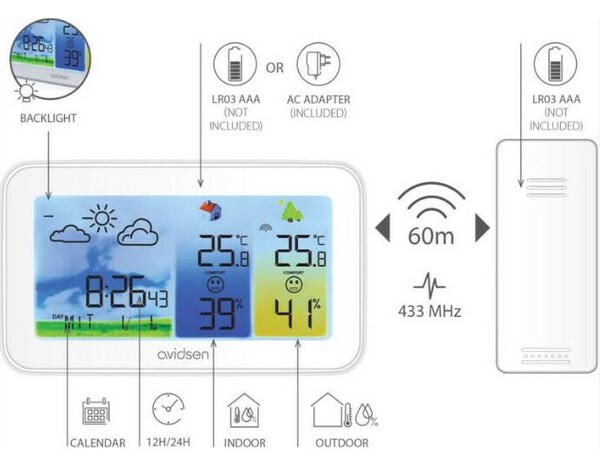 Station météo rétroéclairée avec écran couleur - Avidsen - Brico Dépôt