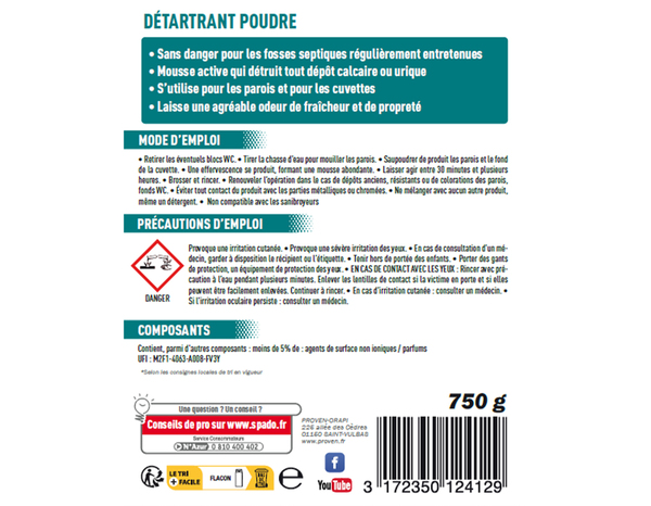 Détartrant en poudre pour WC 750 g - Spado - Brico Dépôt