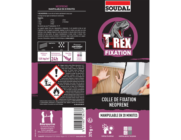Colle néoprène t-rex fixation beige 375 g pour bricolage intérieur et extérieur - Brico Dépôt