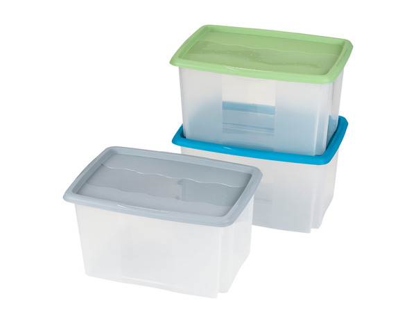 Lot de 3 boîtes polypropylène 45L, couvercles gris vert bleu - H.41 x l.40 x P.55 cm - Brico Dépôt