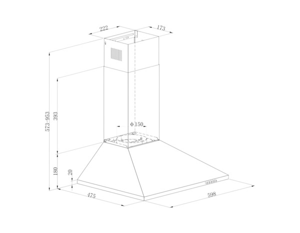 Hotte cheminée acier inoxydable gris 67 W - l.60 x H.95,3 x P.47,5 cm - Brico Dépôt