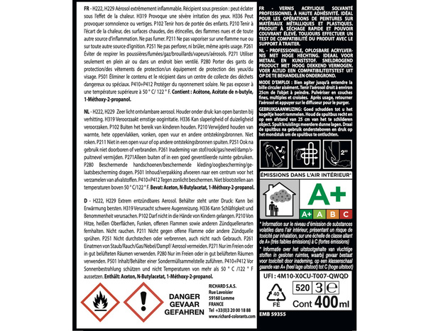 Aerosol 400 ml RAL7016 Vernis Brillant - Richard - Brico Dépôt