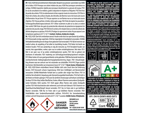 Aerosol 400 ml Haute température Noir - Richard - Brico Dépôt