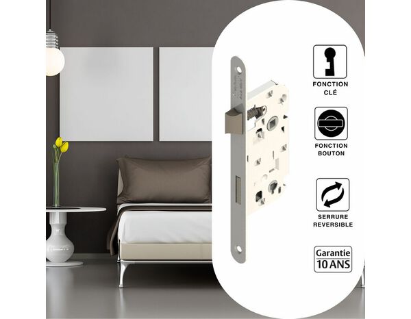 Serrure réversible pour porte intérieur axe 40 cm blanc  - Assa Abloy - Brico Dépôt