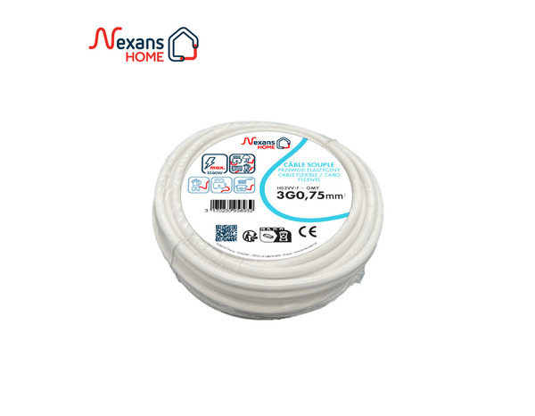 Câble électrique flexible H03VVF 3G0,75 mm² blanc - 25 m - Nexans - Brico Dépôt