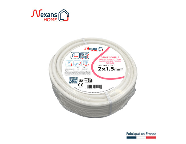 Câble électrique H05VVF 2 x 1,5mm² blanc - 25 m - Nexans - Brico Dépôt