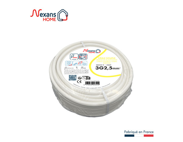 Câble électrique H05VVF 3G2,5mm² blanc - 50 m - Nexans - Brico Dépôt