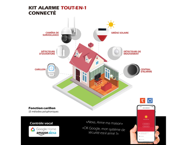 Kit sécurité alarme caméra motorisée 6MP, éclairage LED - détection 80 m - Brico Dépôt