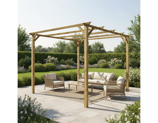 Pergola en pin sylvestre 300x300x 244 cm, structure 4 poteaux 9x9 cm - Brico Dépôt