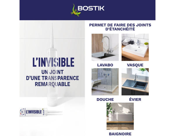 Joint bain et cuisine L'INVISIBLE - 290 ml - Bostik - Brico Dépôt