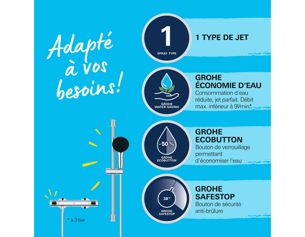 Kit barre de douche thermostatique "Precision Flow" - Grohe - Brico Dépôt