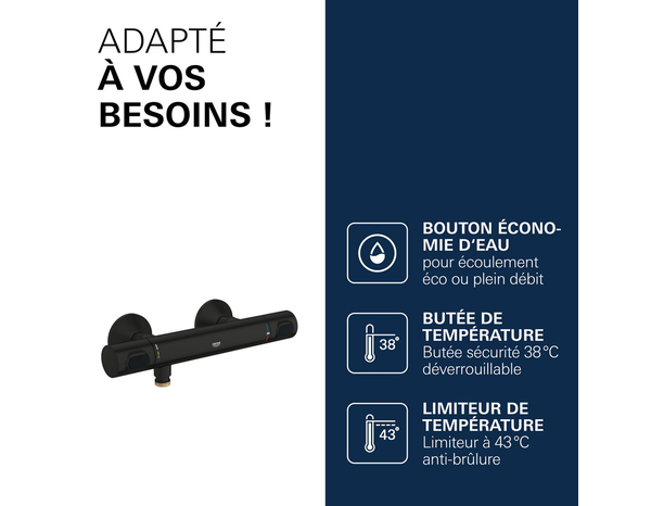 Mitigeur thermostatique douche, économie d'eau PRECISION FLOW - Grohe - Brico Dépôt