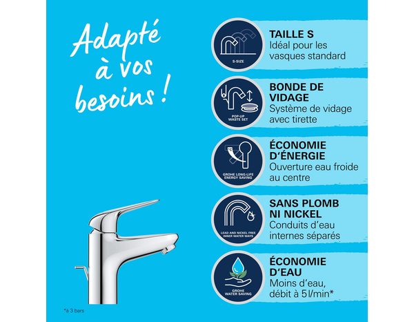 Mitgeur lavabo S "Swift" Ø 28mm H. 16,2 cm - Grohe - Brico Dépôt