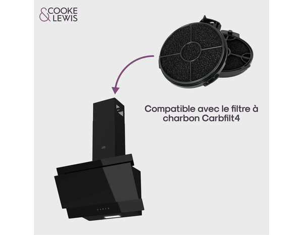 Hotte en verre noir inclinée L 59,8 cm x P 34 cm x H 32 cm - Cooke and Lewis - Brico Dépôt