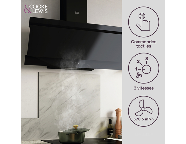 Hotte en verre noir inclinée L 89,8 cm x P 34 cm x H 32 cm - Cooke and Lewis - Brico Dépôt