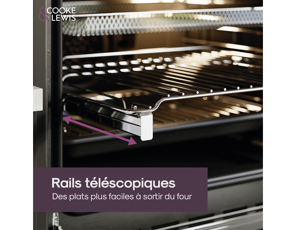 Four pyrolyse verre noir 70L -  59,5 x 59,5 x 55,5 cm - Cooke and Lewis - Brico Dépôt