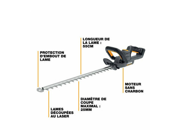Taille-haie sans fil TXP lame 55 cm coupe 25 mm - Titan - Brico Dépôt