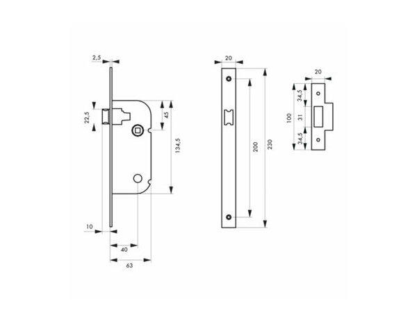 Serrure à mortaiser 40 mm V/BR à gauche, réversible 23 x 2 x 6 cm pour porte bois - Brico Dépôt
