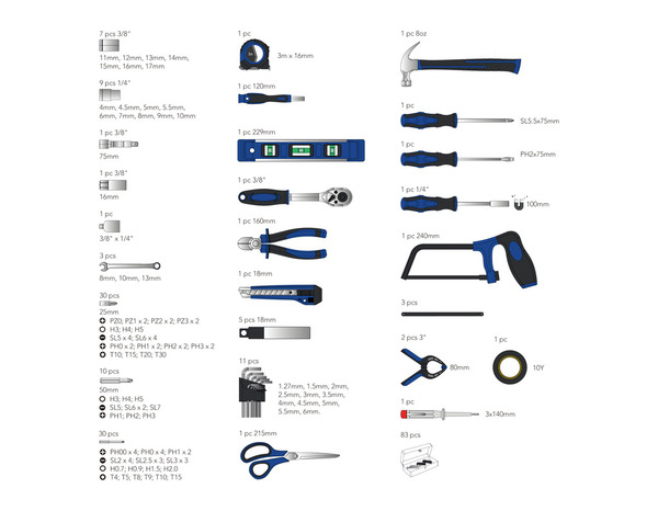 Coffret d’outils complet 210 pièces avec boîte de rangement robuste - Brico Dépôt