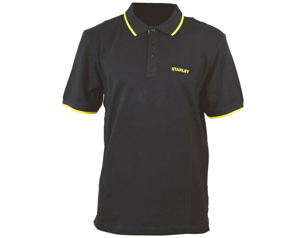 Polo de travail noir liseré jaune manches courtes 100% coton TEXAS taille M - Stanley - Brico Dépôt