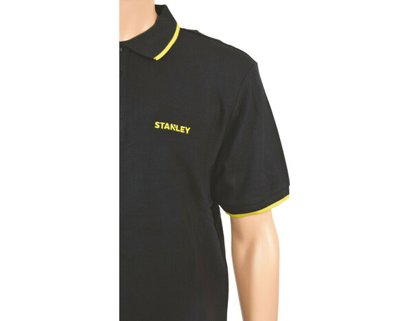Polo de travail noir liseré jaune manches courtes 100% coton TEXAS taille XL - Stanley - Brico Dépôt