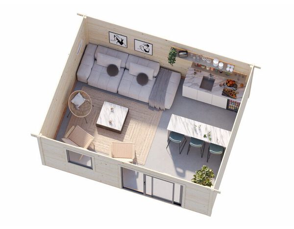 Studio de jardin bois massif 20 m² avec baie coulissante aluminium  anthracite LYDIA - Brico Dépôt