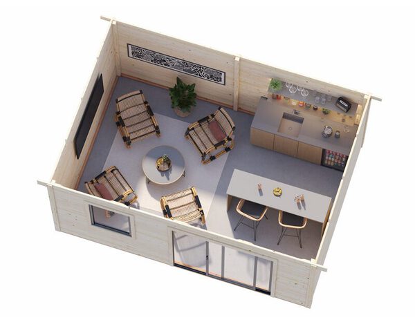 Studio de jardin en épicéa brut 15 m² avec baie coulissante aluminium anthracite LYDIA - Brico Dépôt