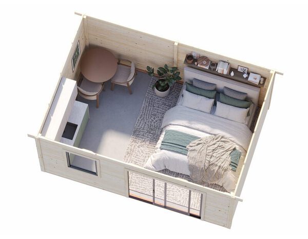 Studio de jardin en épicéa brut 15 m² avec baie coulissante aluminium anthracite LYDIA - Brico Dépôt