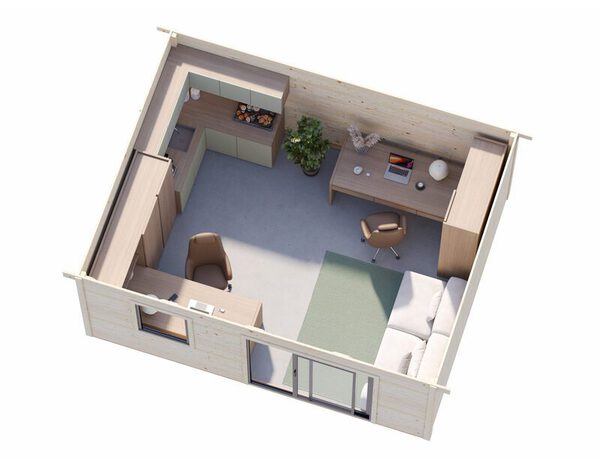 Studio de jardin bois massif 20 m² avec baie coulissante aluminium  anthracite LYDIA - Brico Dépôt