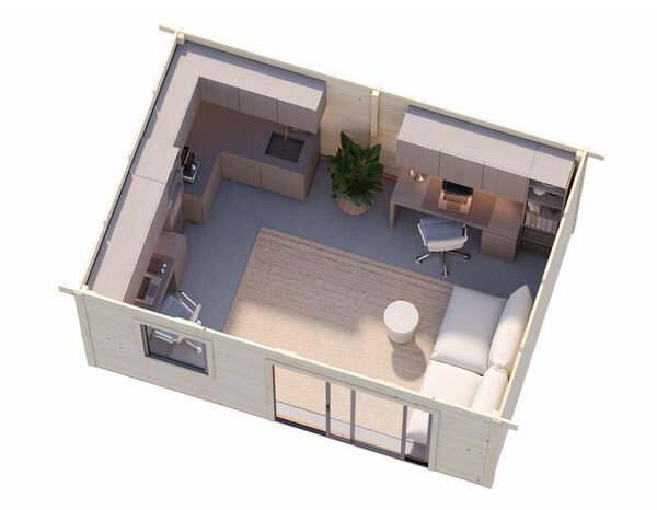 Studio de jardin en épicéa brut 15 m² avec baie coulissante aluminium anthracite LYDIA - Brico Dépôt