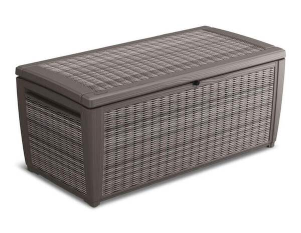 Coffre de rangement gris 511 L en polypropylène imitation résine tressée 145 × 73 × 64 cm - Keter - Brico Dépôt