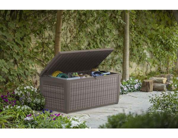 Coffre de rangement gris 511 L en polypropylène imitation résine tressée 145 × 73 × 64 cm - Keter - Brico Dépôt