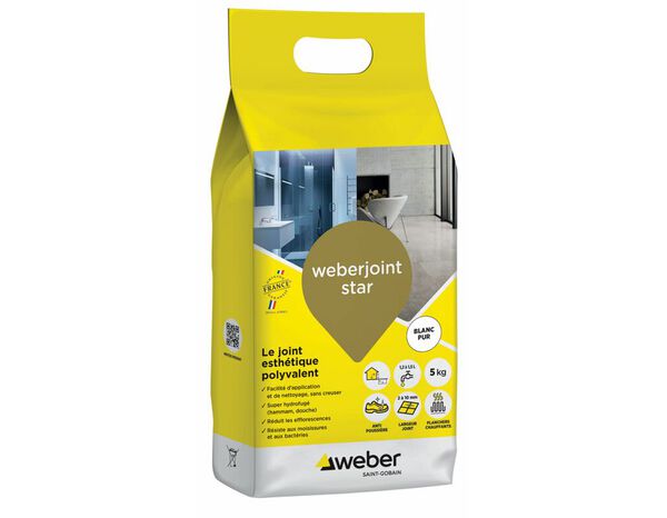 Produit de jointoiement blanc 5 kg séchage rapide pour carrelage - Weber - Brico Dépôt
