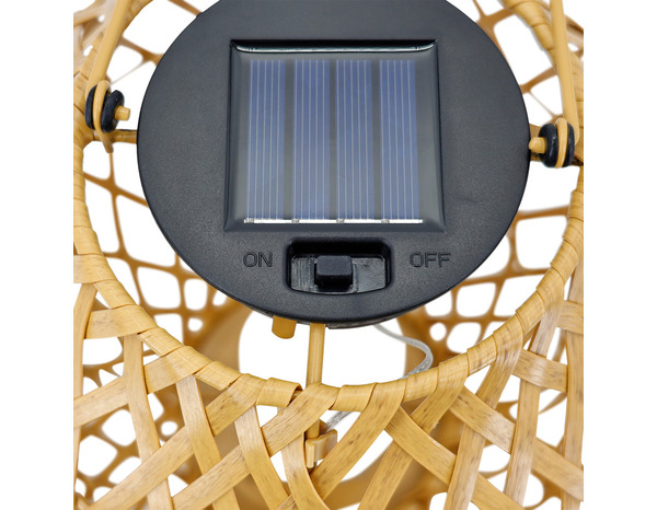 Lanterne solaire LED bambou effet rotin 3000 K IP44 hauteur 35 cm diamètre 22 cm - Brico Dépôt
