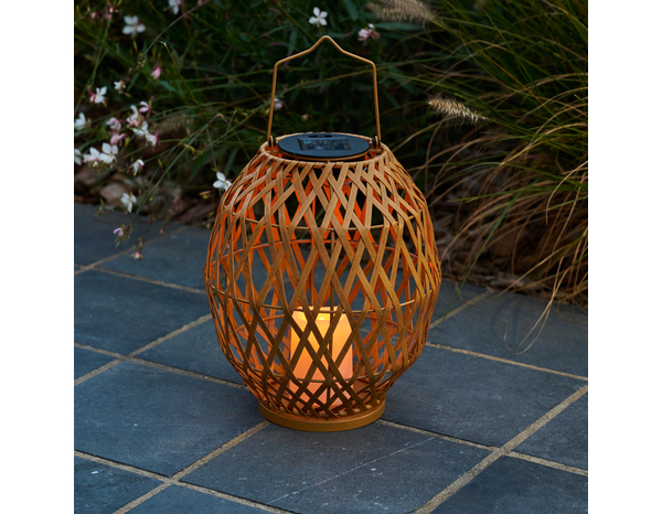 Lanterne solaire LED bambou effet rotin 3000 K IP44 hauteur 35 cm diamètre 22 cm - Brico Dépôt