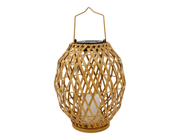 Lanterne solaire LED bambou effet rotin 3000 K IP44 hauteur 35 cm diamètre 22 cm - Brico Dépôt