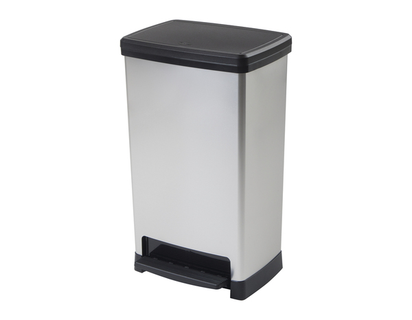 Poubelle à pédale avec couvercle gris 50 L  - 65,4 x 39 x 28,8 cm - Brico Dépôt