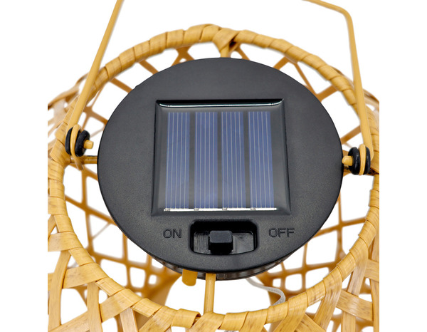 Lanterne solaire LED bambou effet rotin 3000 K IP44 hauteur 35 cm diamètre 22 cm - Brico Dépôt