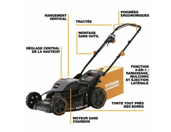 Tondeuse électrique 3-en-1 autotractée 1800 W 46 cm - Titan - Brico Dépôt