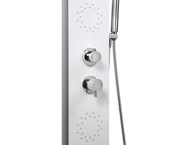 Colonne de douche hydromassante aluminium blanc et chrome 140 x 20 cm - Cooke and Lewis - Brico Dépôt