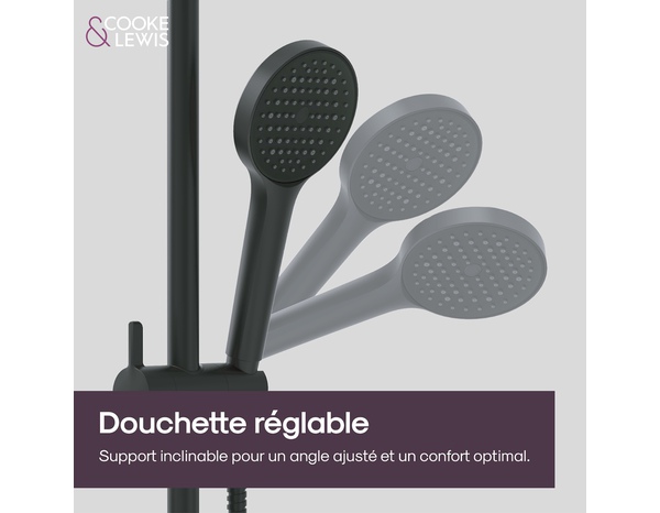 Colonne de douche thermostatique noire ODALIA - Dim. H. 117, l. 28,6, P. 33,5 cm - Cooke and Lewis - Brico Dépôt