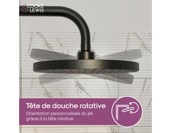 Colonne de douche thermostatique noire ODALIA - Dim. H. 117, l. 28,6, P. 33,5 cm - Cooke and Lewis - Brico Dépôt