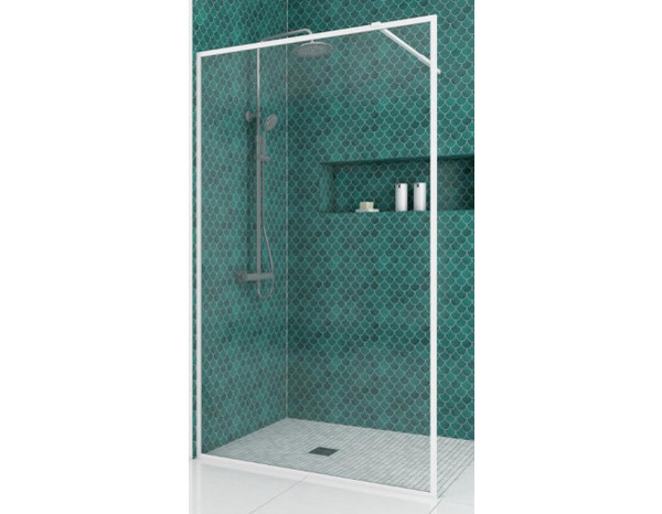 Paroi de douche Walk-in cadre blanc verre trempé 6 mm - H. 200 x L. 100 cm - Brico Dépôt