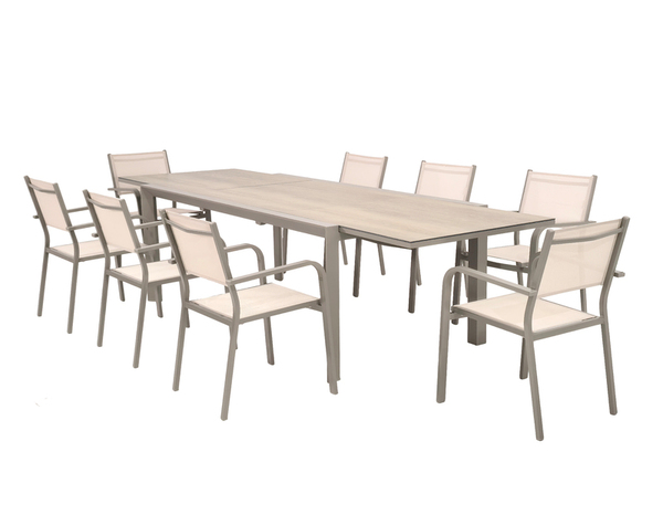 Table de jardin extensible aluminium greige 8 à 12 personnes - L. 200 à 300 x P. 104 x H. 75 cm - Brico Dépôt