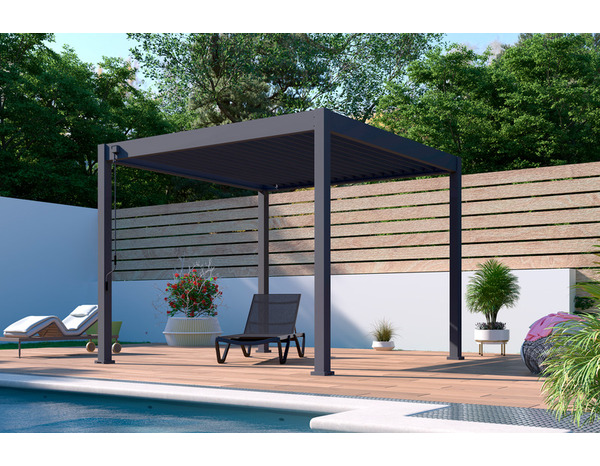 Pergola en acier lames galvanisées 3 x 3 m hauteur 2,35 m - Marque BLOOMA - Brico Dépôt
