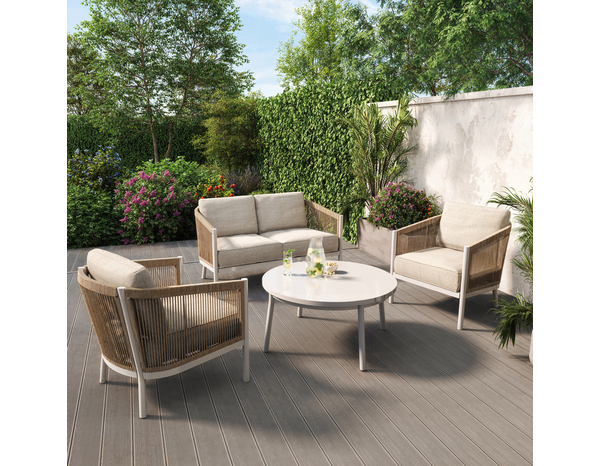 Salon de jardin 4 places beige acier et effet rotin NERIO - Marque BLOOMA - Brico Dépôt