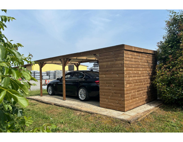 Carport bois thermochauffé avec abri 18,93 m² toit polycarbonate 6 mm - Brico Dépôt