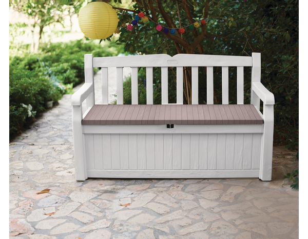 Banc avec coffre 265 L blanc et cappuccino EDEN 140 × 60 × 84 cm - Keter - Brico Dépôt