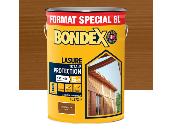 Lasure bois extérieur chêne moyen satin hydrofuge 6 L - Bondex - Brico Dépôt